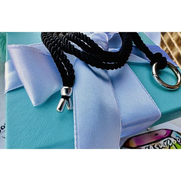 🖤 NEW Retired Tiffany & Co Silk Cord Silver Round Clasp Necklace, 30 inches - Picture 3 of 3